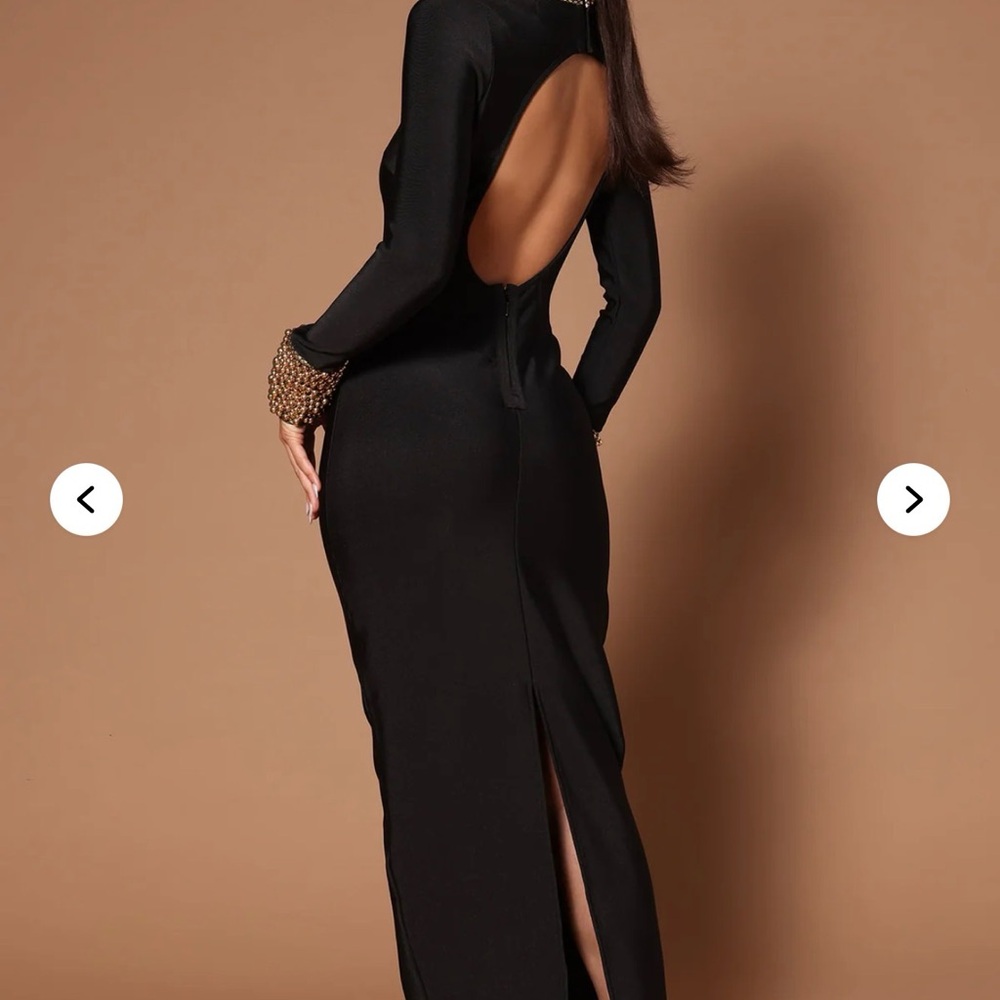 Fashion Nova Elegant Black Maxi Dress with Gold Accents - Picture 2 of 4